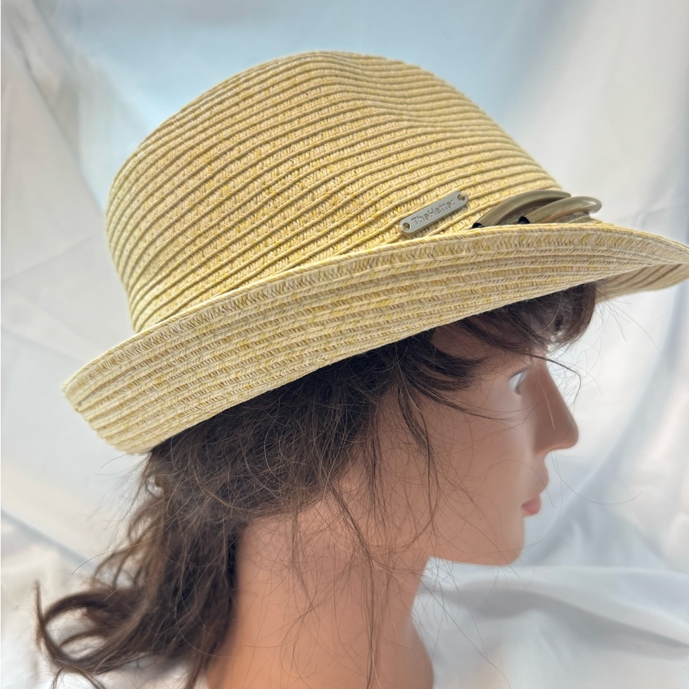 The Hatter Fedora Natural Straw with Brown leather band with bronze accents